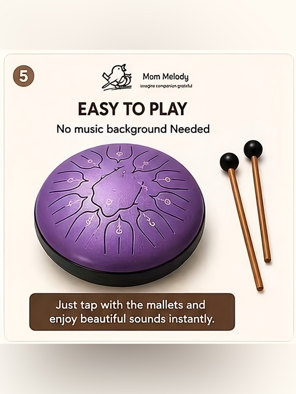 Gold Steel Tongue Drum 6" 11 Notes D Key | Meditation & Relaxing Sound Gift - Picture 7 of 11